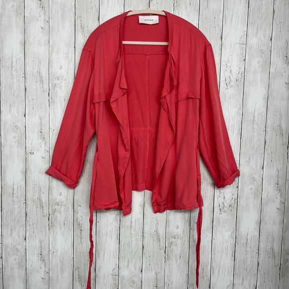 Promod Belted 3/4 Sleeve Lightweight Bright Colorful Basic Open Front Blazer - Picture 2 of 9